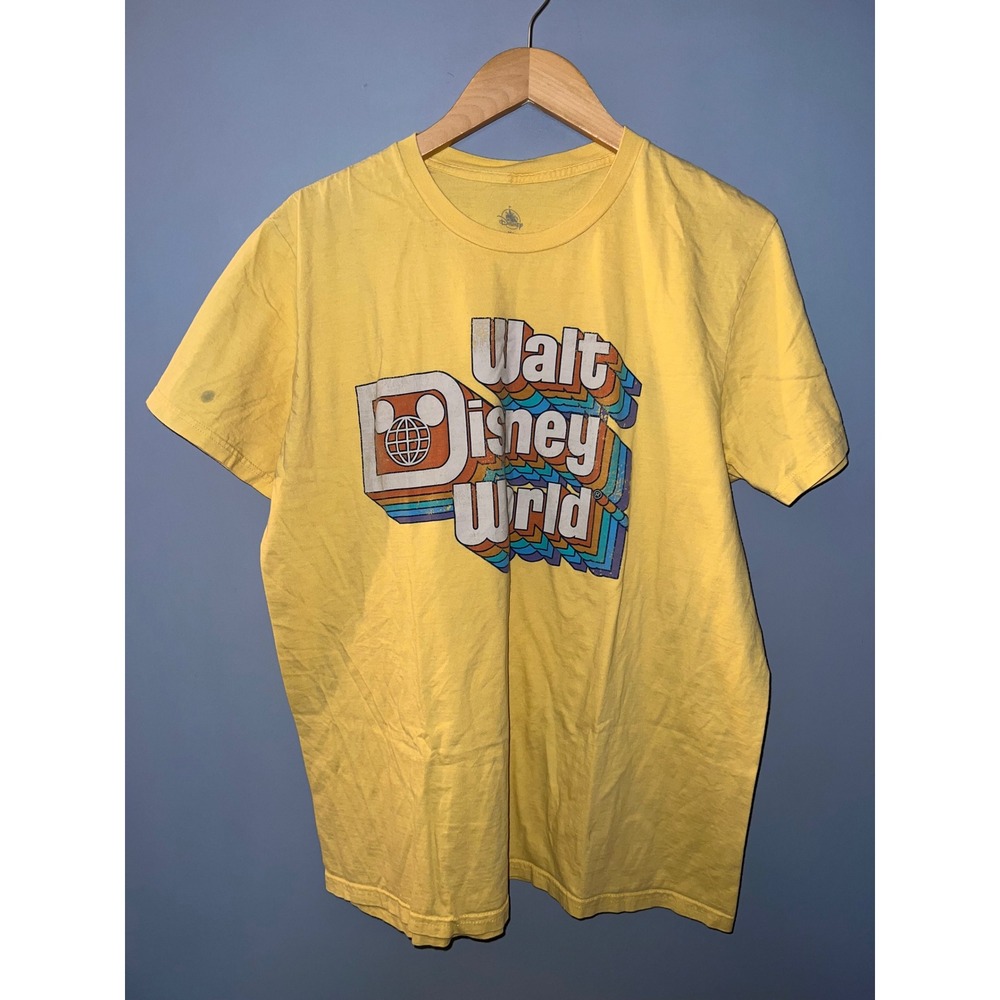 Disney Parks Walt Disney World Yellow Retro Rainbow Graphic T-Shirt Mens XL